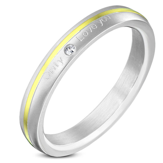 3mm | Stainless Steel 2-tone Only Love You Half-Round  Wedding Band Ring w/ Clear CZ  