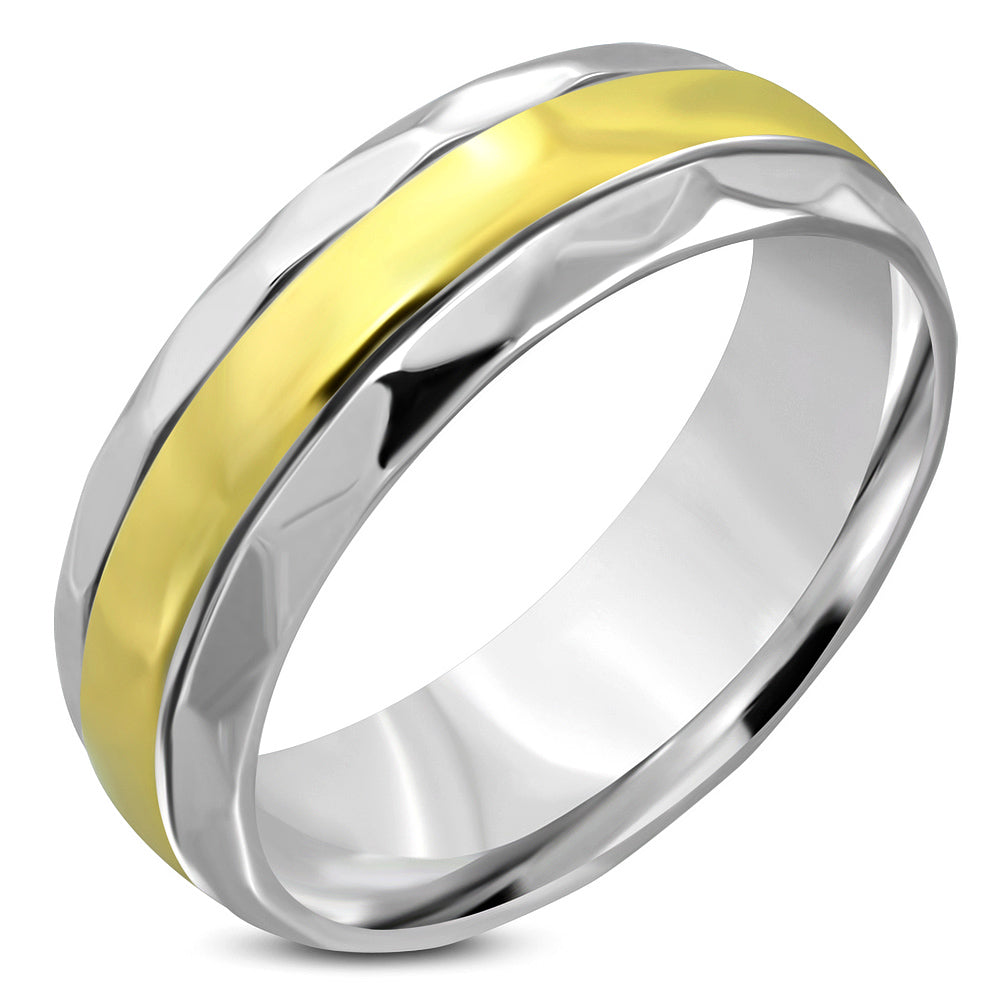 8mm | Stainless Steel 2­-tone Comfort Fit Half­-Round Wedding  Band Ring ­