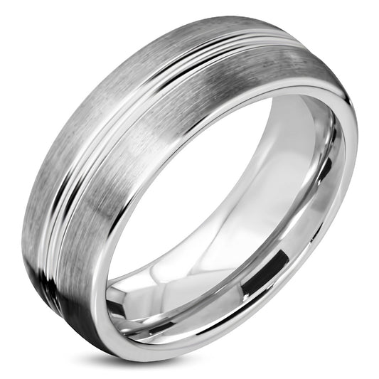 7mm | Tungsten Carbide Satin Finished Center Grooved Comfort Fit Half-Round Band Ring