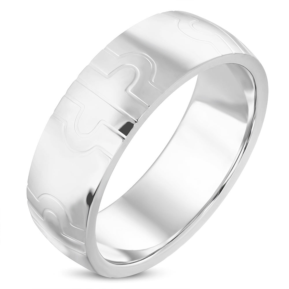 8mm | Stainless Steel Geometric Cross Half-Round Wedding Band Ring