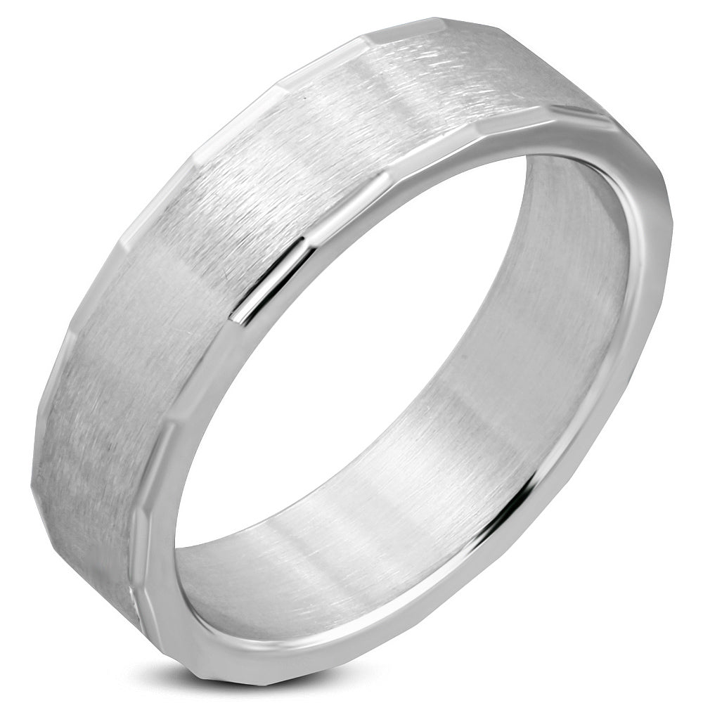 6mm | Stainless Steel Matte Finished Engravable Coin Edge Wedding Flat Band Ring ­