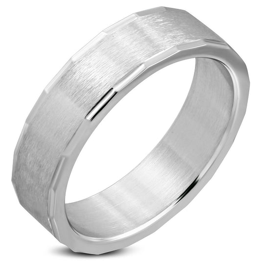 6mm | Stainless Steel Matte Finished Engravable Coin Edge Wedding Flat Band Ring 