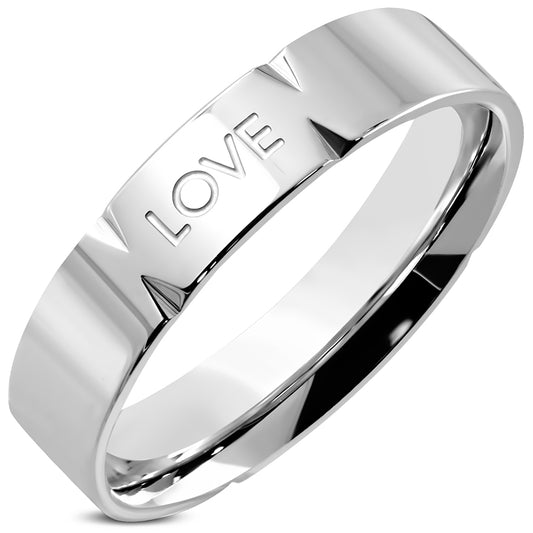 5mm | Stainless Steel Love Comfort Fit Wedding Flat Band  Ring ­