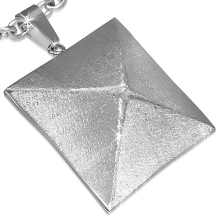 Stainless Steel Matte Finish Pyramid Charm Pendant & Pair of Stud Earrings (SET)