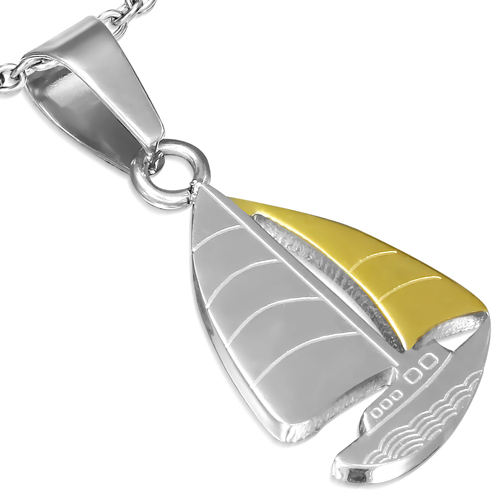 Stainless Steel 2-tone Sailing Boat Sport Pendant & Pair of Stud Earrings (SET)
