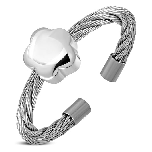 Stainless Steel Flower Star Celtic Twisted Cable Wire Free Size Ring 