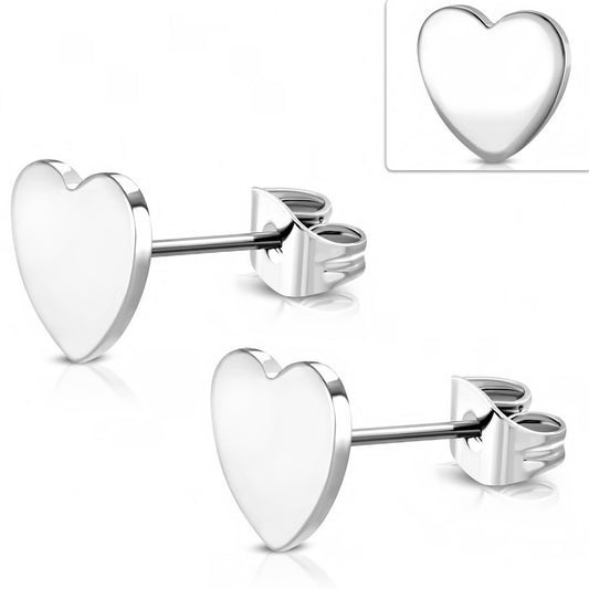Stainless Steel Love Heart Stud Earrings (pair)