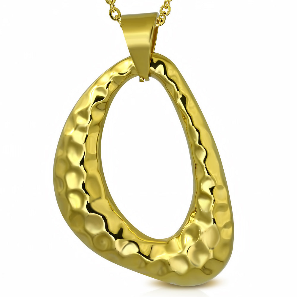 Gold Color Plated Stainless Steel Cratered Teardrop Charm Pendant