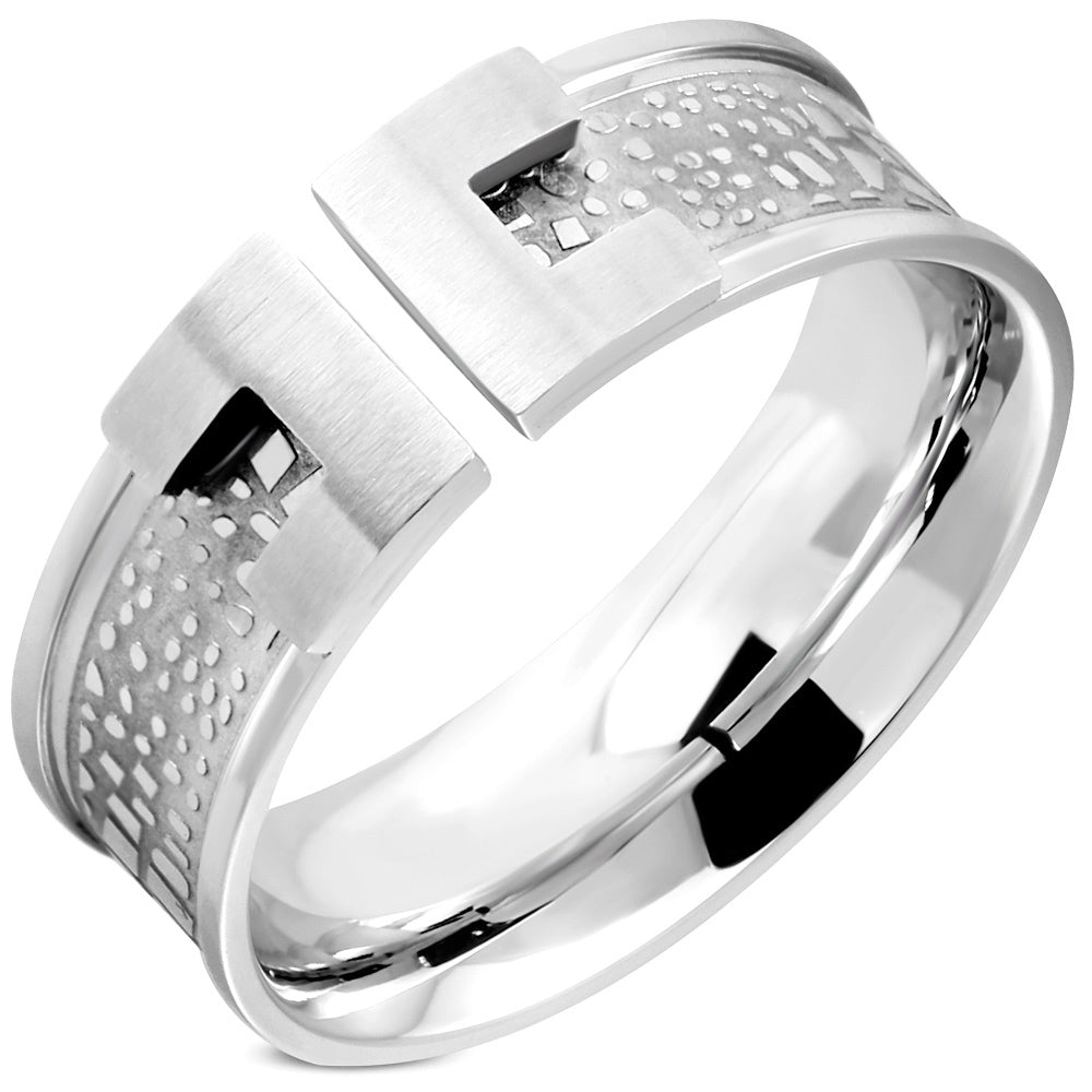 8mm | Stainless Steel Stone- Style Alphabet C Comfort Fit Wedding Band Ring