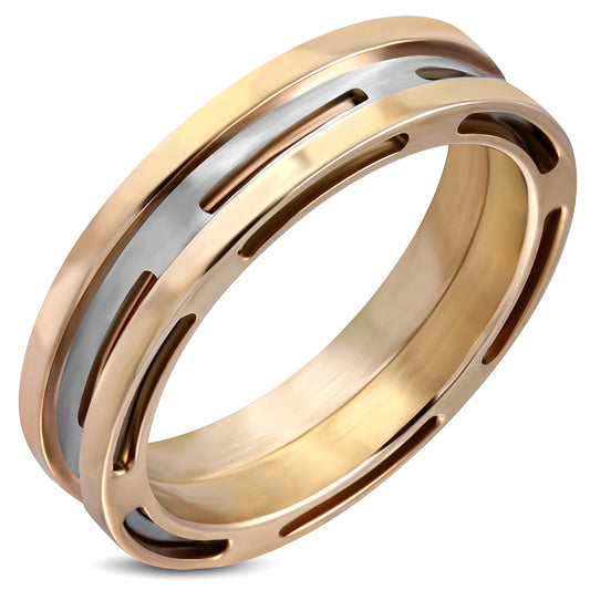 6mm | Stainless Steel 2-tone Cut-out Geometric Band Ring