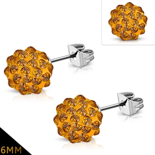 6mm | Stainless Steel Argil Disco Ball Shamballa Stud Earrings w/ Topaz CZ (pair)
