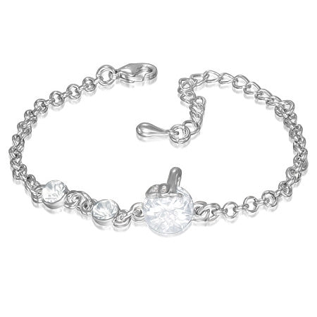 Fashion Alloy Crystal Circle Extender Chain Bracelet w/ Clear CZ