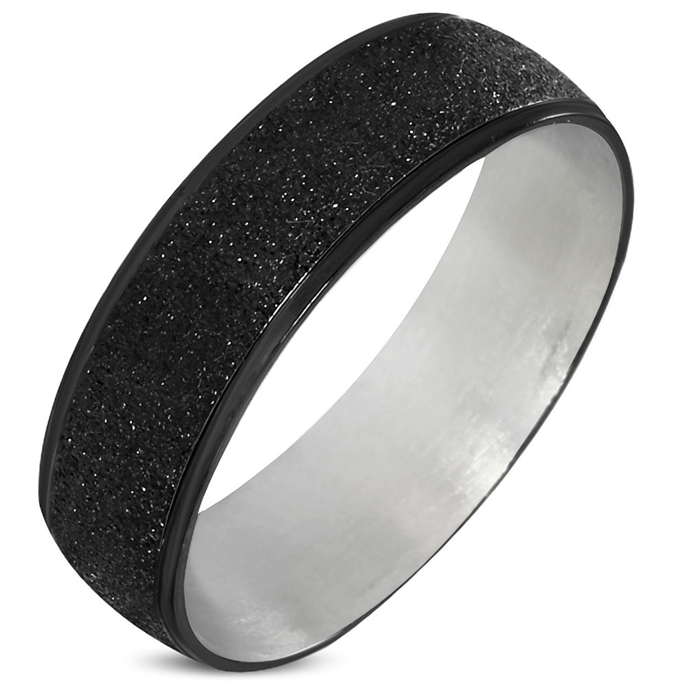 6mm | Stainless Steel Sandblasted 2-tone Step-Edge Comfort Fit Half-Round Band Ring