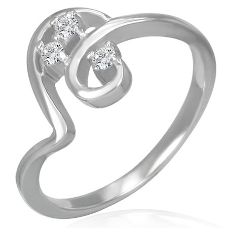 Stainless Steel Prong-Set Round Sirena Fancy Ring w/ Clear CZ