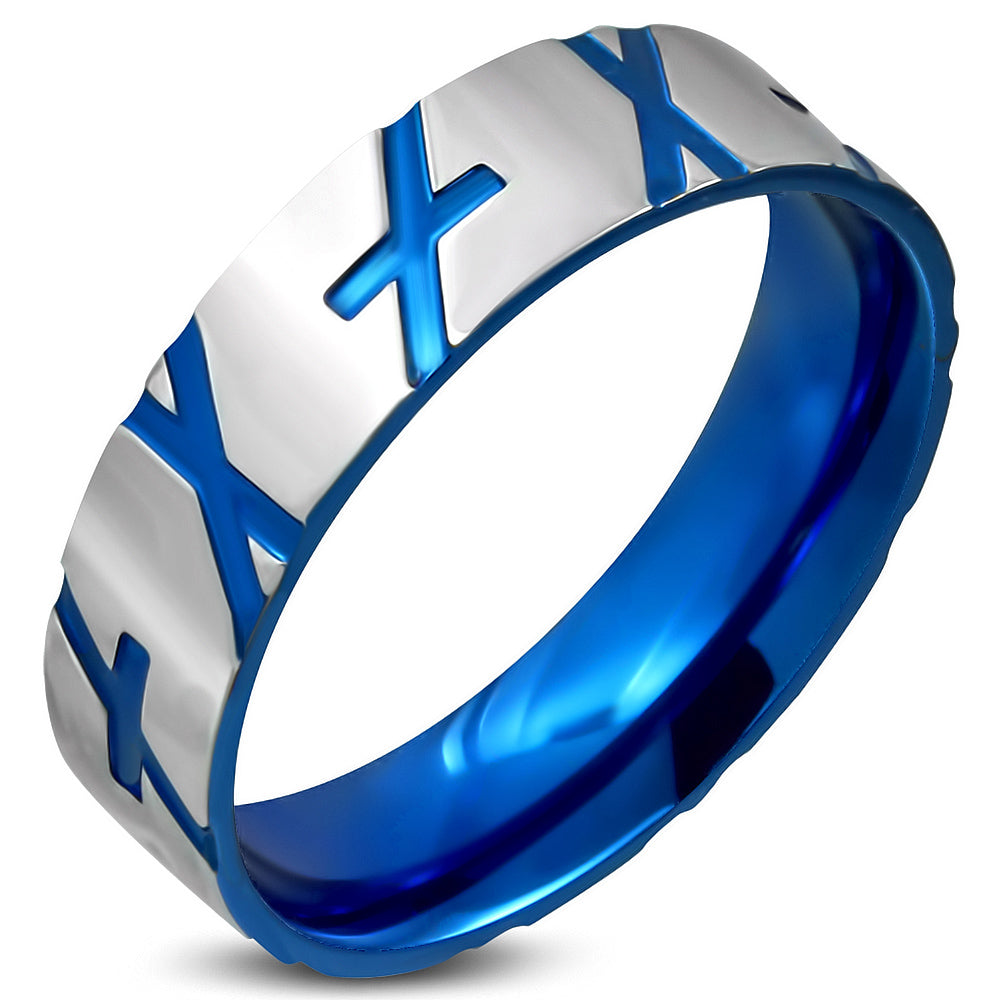 6mm | Stainless Steel 2-tone Criss-Cross Comfort Fit Wedding Flat Band Ring