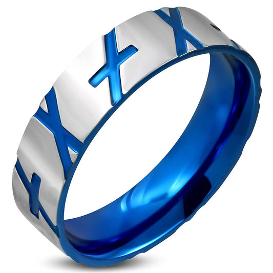 6mm | Stainless Steel 2-tone Criss-Cross Comfort Fit Wedding Flat Band Ring