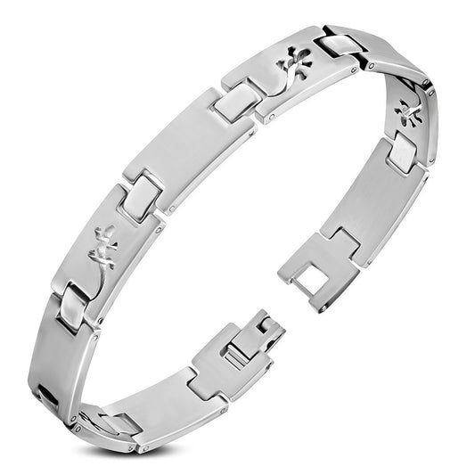 L-21.5cm W-10mm | Stainless Steel Matte Finished Cut-out Spiral Lucky Lizard Panther Link Bracelet