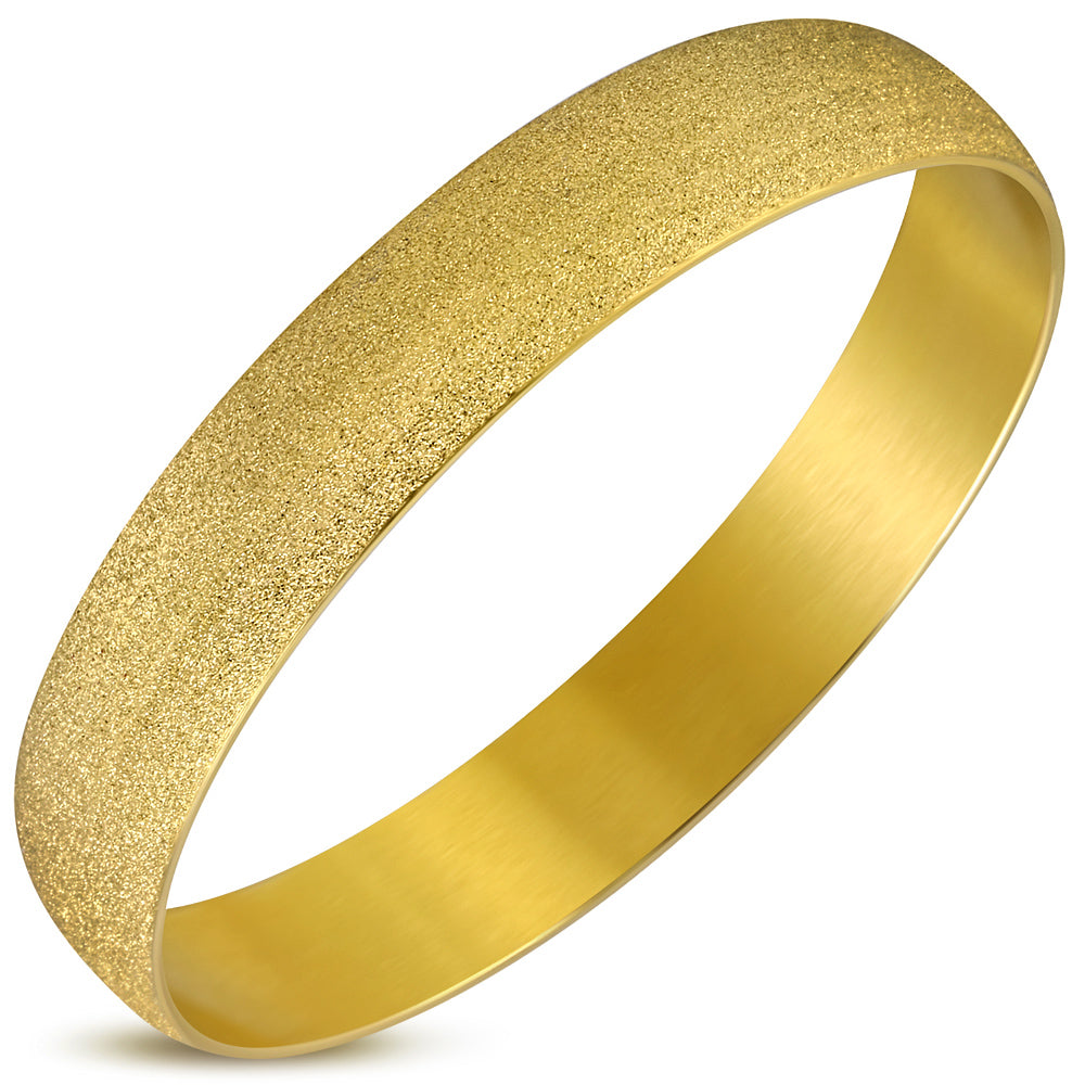 DIA-65mm W-12mm | Gold Color Plated Stainless Steel Sandblasted Wide Round Bangle