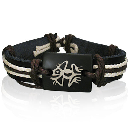 Fashion Rope Black Leather & Bone Frog Fertility Symbol WatchStyle Bracelet