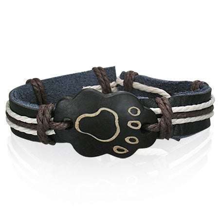 Fashion Rope Black Leather & Bone Footprint WatchStyle Bracelet