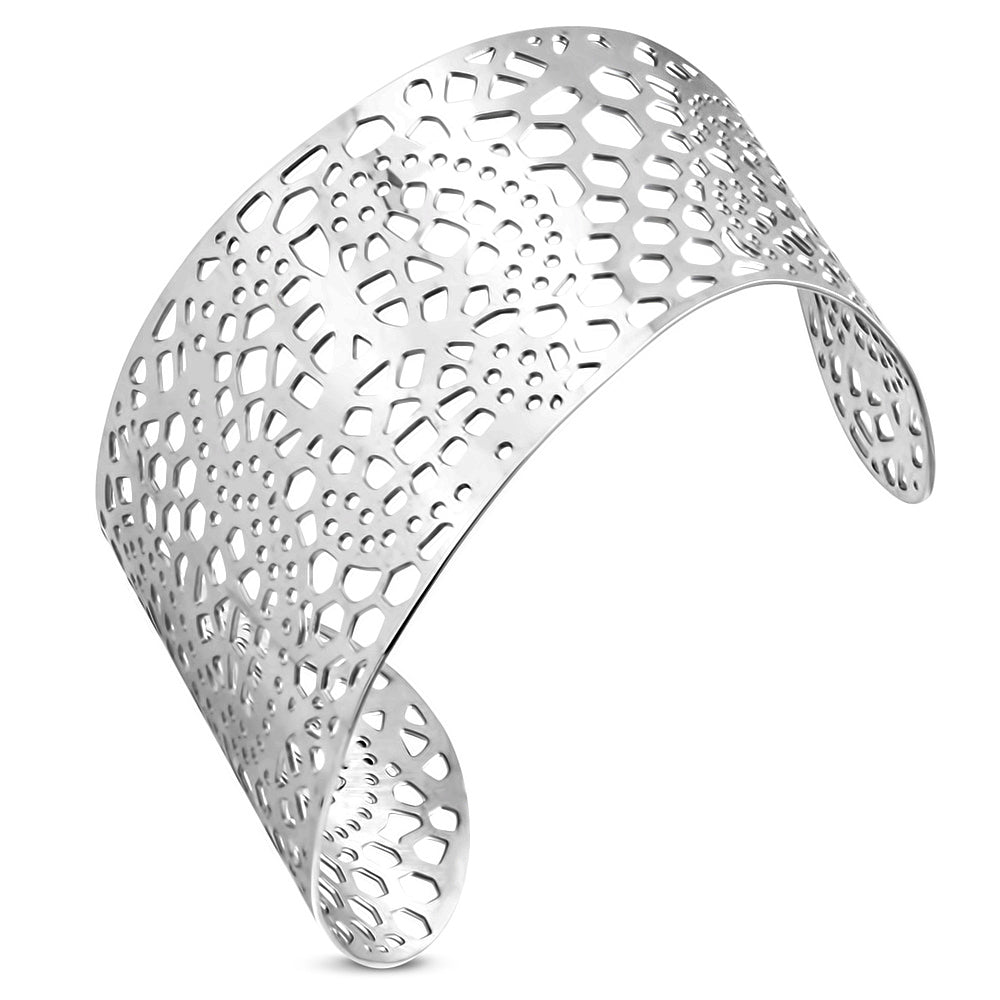 Stainless Steel Filigree Wide Cuff Bangle