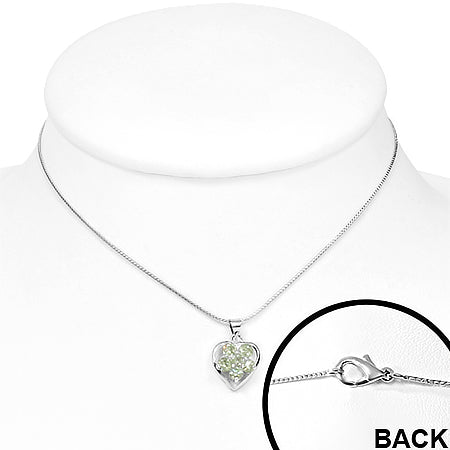 Fashion Alloy Crystal Flower Love Heart Charm Chain Necklace w/ Peridot CZ