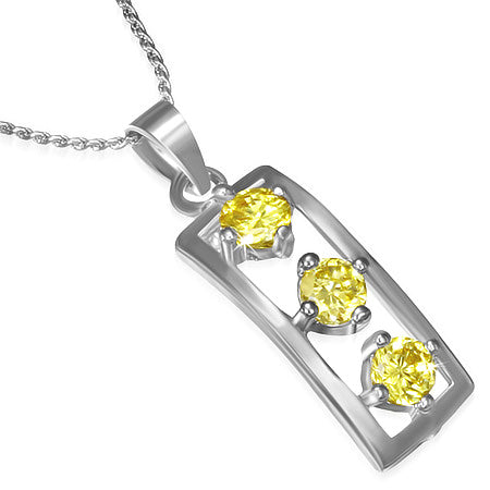Fashion Alloy Round Circle Crystal Tag Charm Chain Necklace w/ Yellow CZ