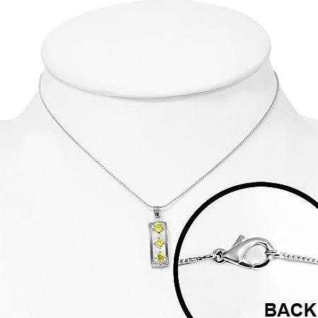 Fashion Alloy Round Circle Crystal Tag Charm Chain Necklace w/ Yellow CZ