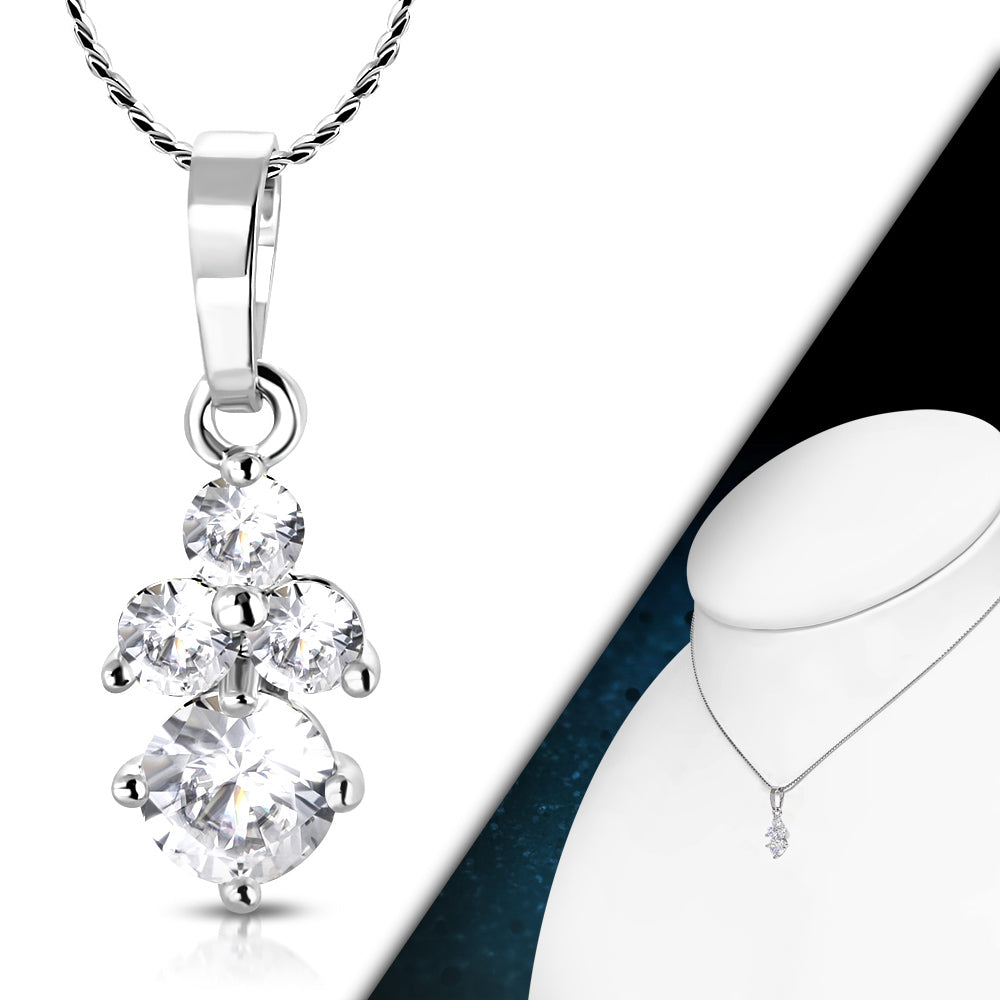 Fashion Alloy Crystal Flower Charm Chain Necklace w/ Clear CZ