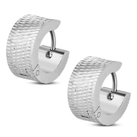 7mm | Stainless Steel Satin Finished Basket Braided Weave Style Hoop Huggie Earrings (pair)
