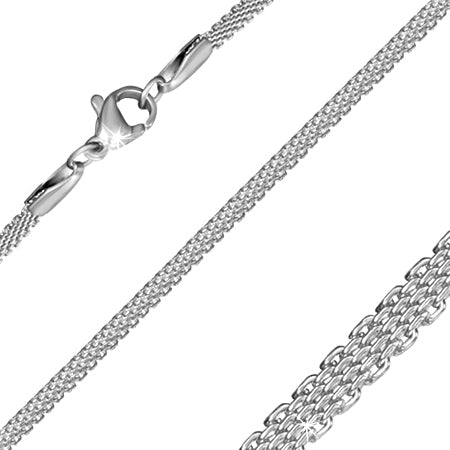 L45cm W2mm | Stainless Steel Lobster Claw Clasp Flat Mesh Link Chain