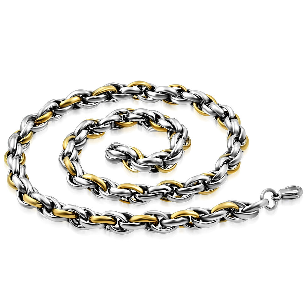 L54cm W9mm | Stainless Steel 2-tone Lobster Claw Clasp Elliptical Link Chain