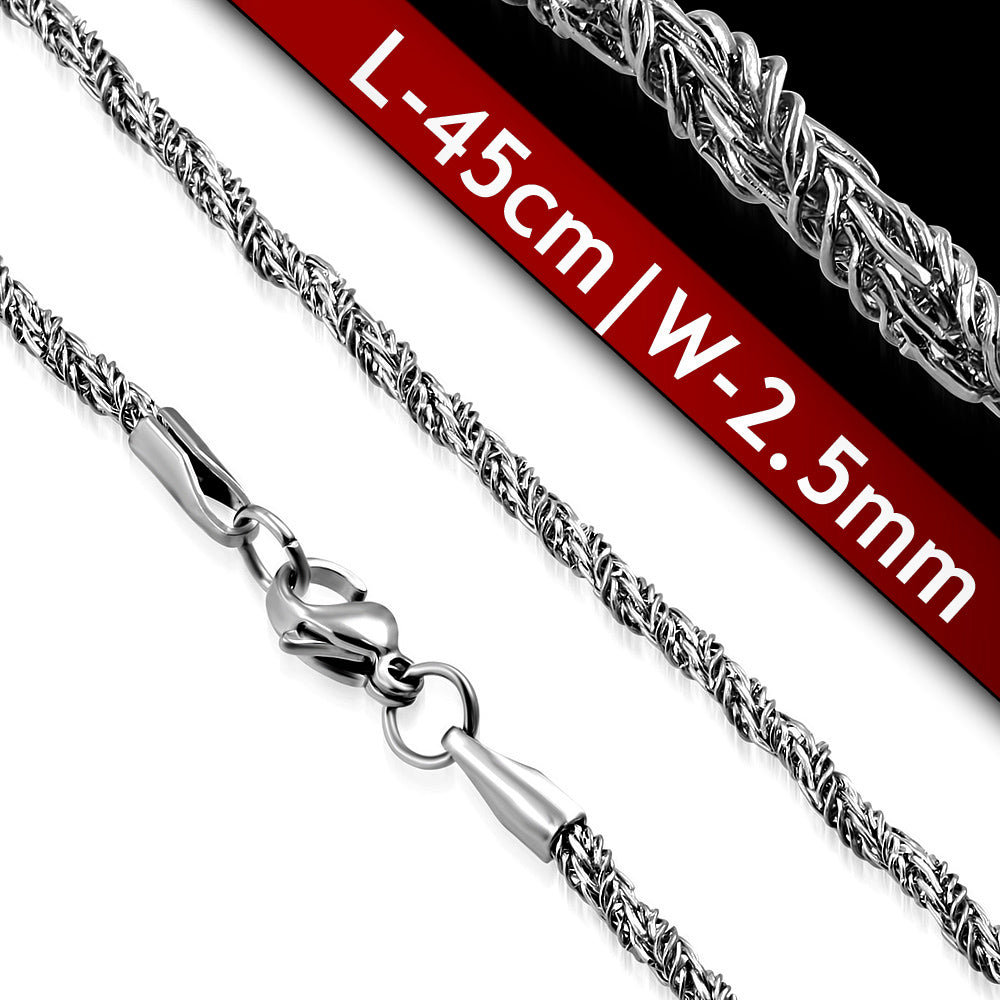 L45cm W2.5mm | Stainless Steel Lobster Claw Clasp Twisted Link Chain