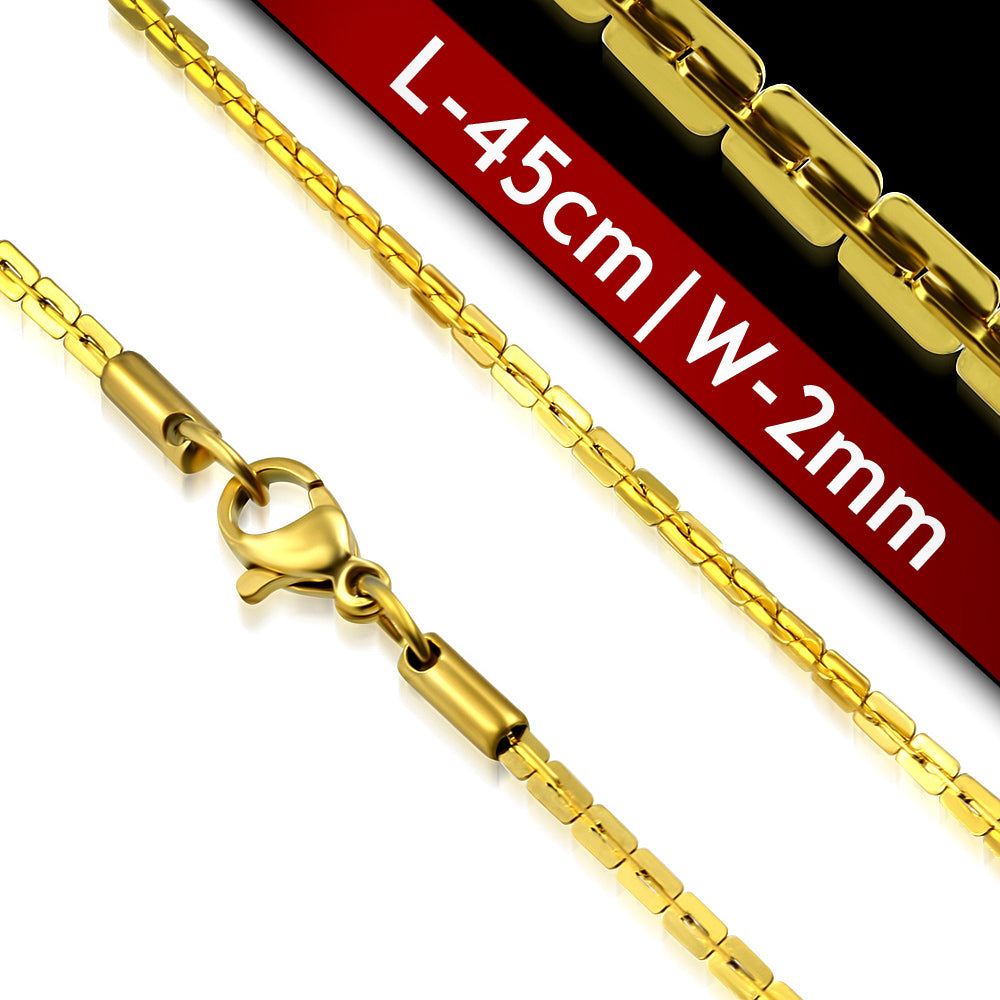L-45cm W-2mm | Gold Color Plated Stainless Steel Lobster Claw Clasp Fancy Oval Link Chain
