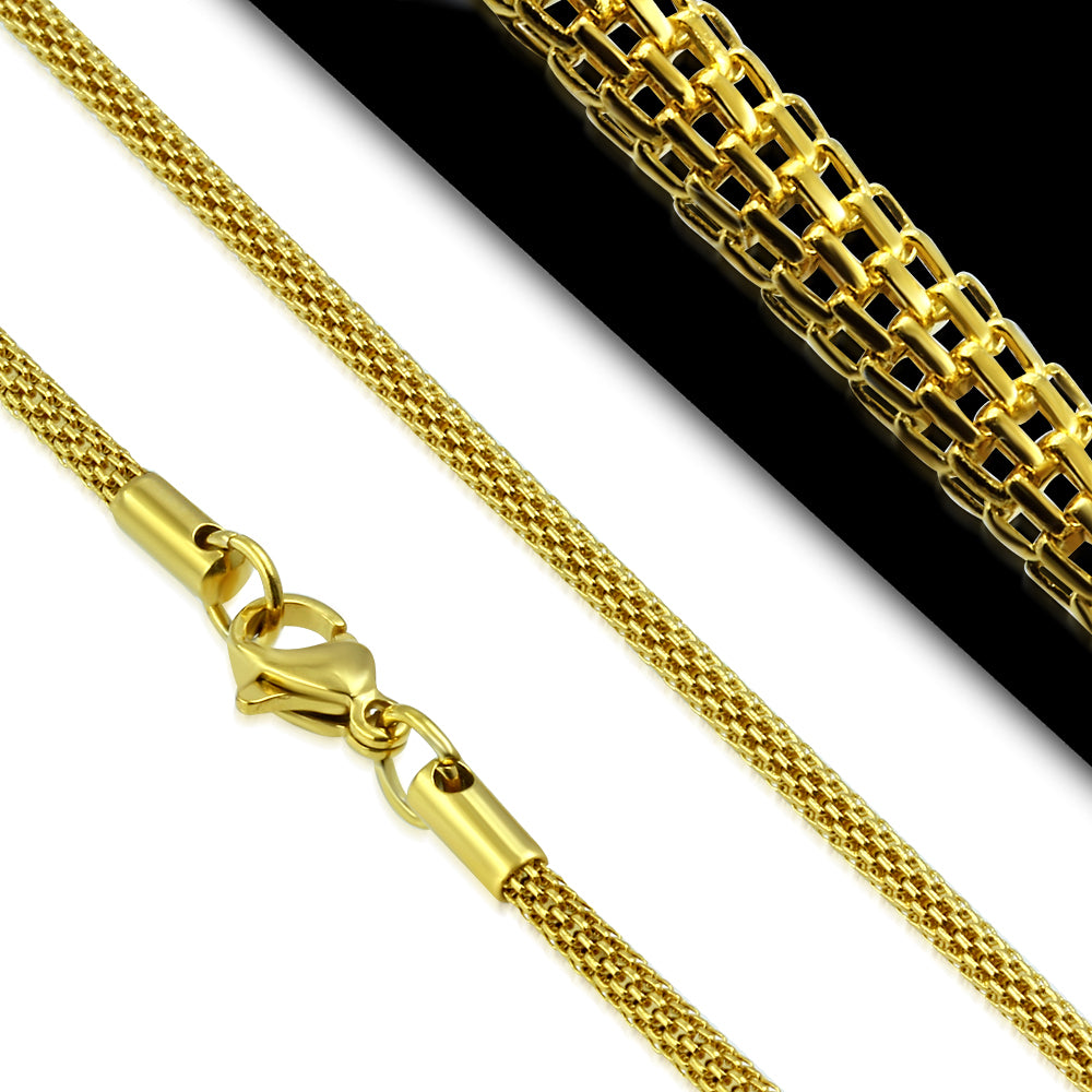 L-46cm W-2.5mm | Gold Color Plated Stainless Steel Lobster Claw Clasp Round Mesh Link Chain