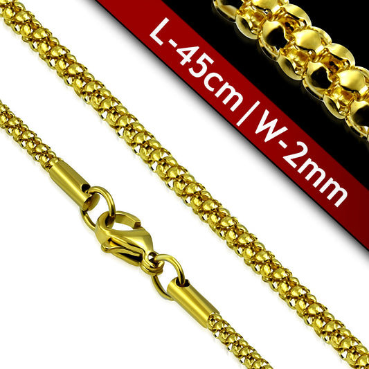 L-45cm W-2mm | Gold Color Plated Stainless Steel Lobster Claw Clasp Popcorn Link Chai