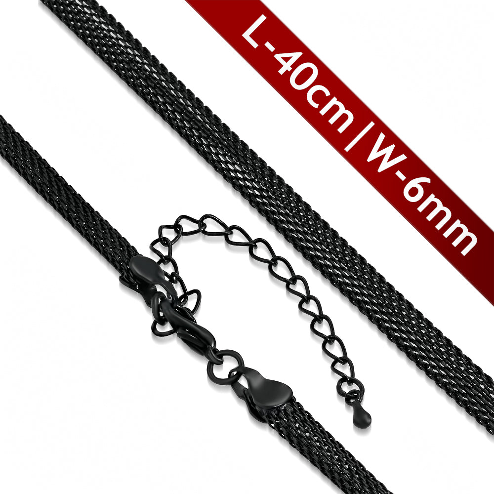 L-40cm W-6mm | Black Stainless Steel Lobster Claw Clasp Flat Mesh Link Chain