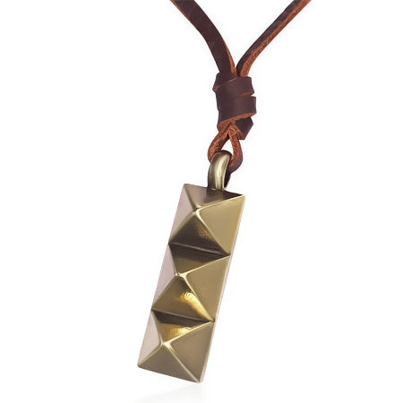 Fashion Alloy Row of Pyramid Tag Adjustable Brown Leather Biker Necklace