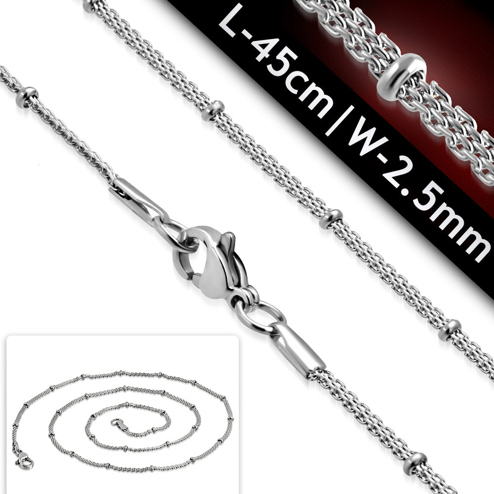 L-45cm W-2.5mm | Stainless Steel Lobster Claw Clasp Mesh Ball Link Chain