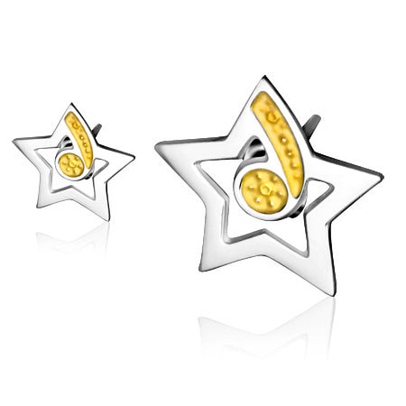 Stainless Steel 2-tone Star Comet Stud Earrings (pair)