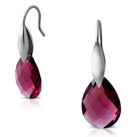 Stainless Steel Teardrop French Hook Earrings w/ Crystal Beads (pair)