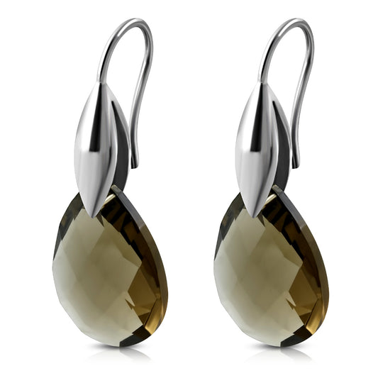 Stainless Steel Teardrop Bead French Hook Earrings w/ Crystal Beads (pair)