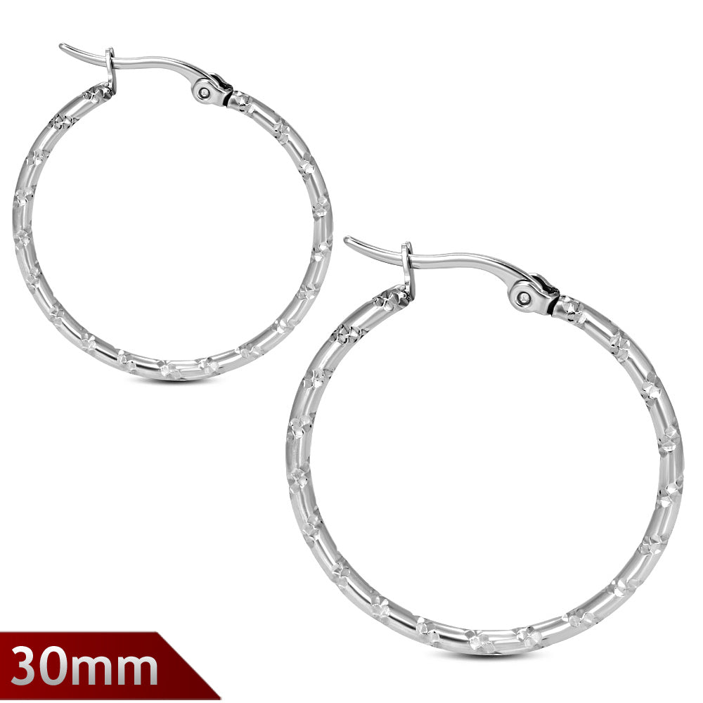 30mm | Stainless Steel Bamboo Hoop Clip Back Earrings (pair)