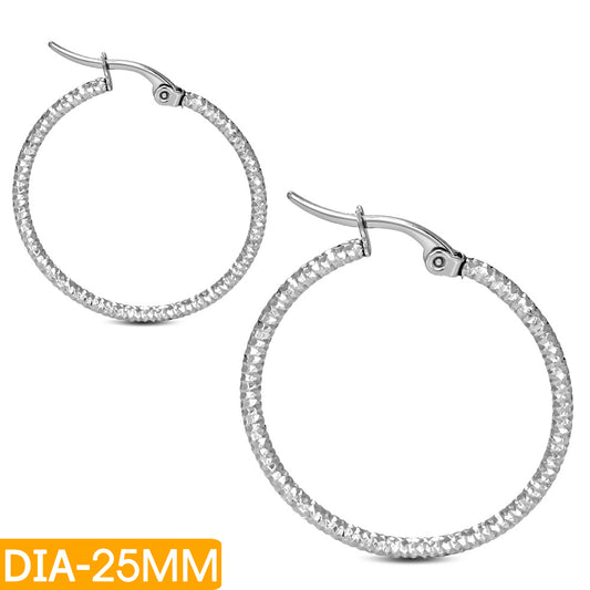 DIA-25MM | Stainless Steel Hammered Finished Hoop Clip Back Earrings (pair)