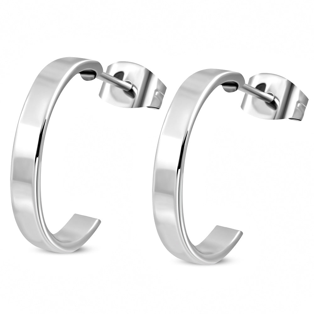 18mm | Stainless Steel Half-Hoop Stud Earrings (pair)