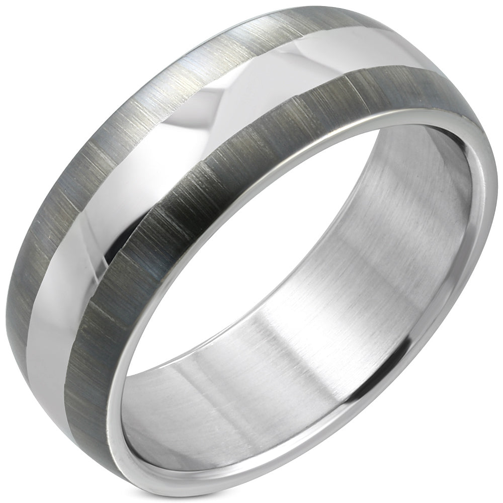 8mm | Stainless Steel 2­-tone Half­-Round Band Ring