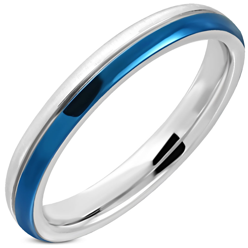 3mm | Stainless Steel Satin Finished 2-tone Center Groove Comfort Fit Half-Round Wedding Band Ring