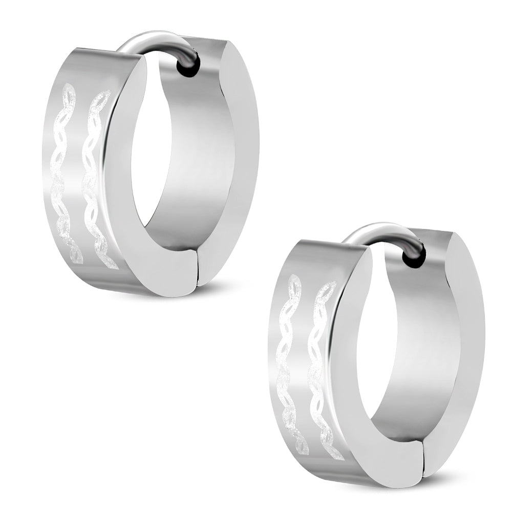 4mm | Stainless Steel Laser Tidal Wave Hoop Huggie Earrings (pair)