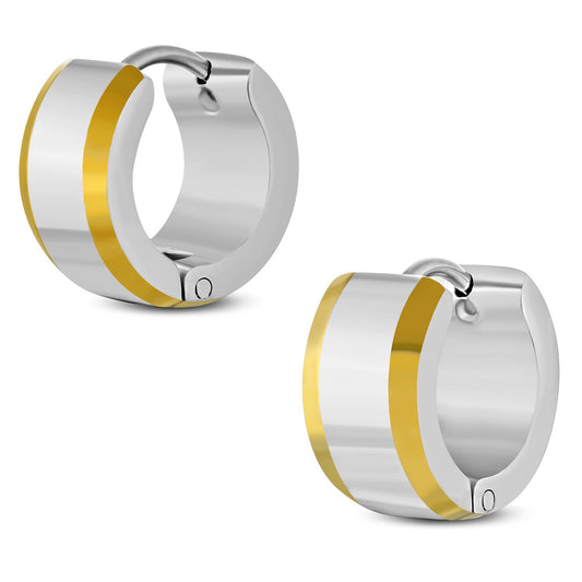 7 mm | Stainless Steel 2-tone Beveled Edge Hoop Huggie Earrings (pair)