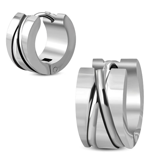 7mm | Stainless Steel Ribbed Hoop Huggie Earrings (pair)
